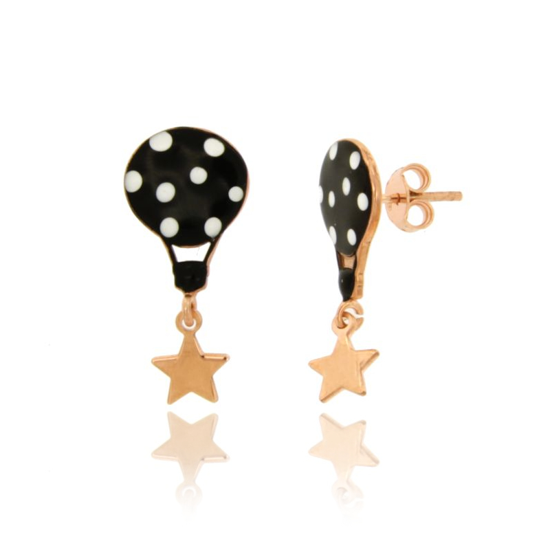 ORECCHINI CON MONGOLFIERA SMALTATA E STELLA IN ARGENTO RAMATO TIT 925‰