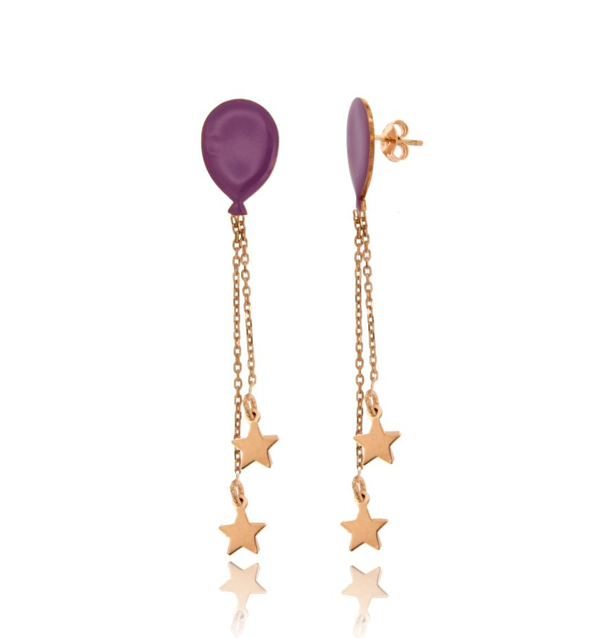 ORECCHINI PALLONCINO CON CATENINE E STELLINE CON PENDENTI IN ARGENTO RAMATO TIT 925‰