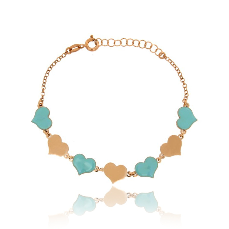 BRACCIALE ROLO' CON CUORI SMALTATI IN ARGENTO RAMATO TIT 925‰ CM 17-20