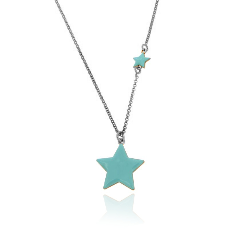 COLLANA CON STELLE SMALTATE IN ARGENTO RODIATO TIT 925‰ CM 40-45