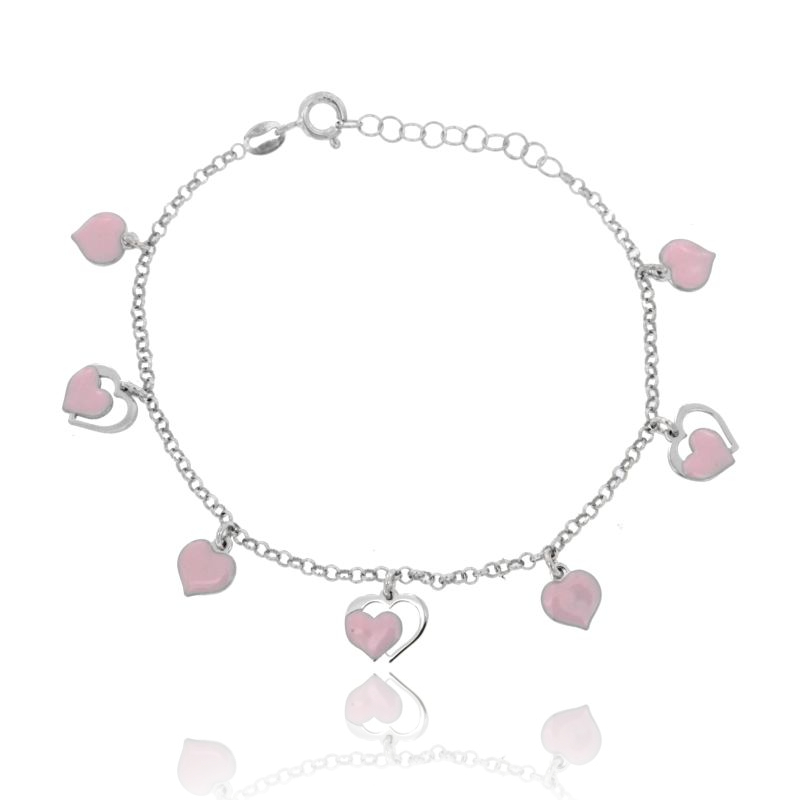 BRACCIALE ROLO' CON CUORI SMALTATI IN ARGENTO RODIATO TIT 925‰ CM 17-20