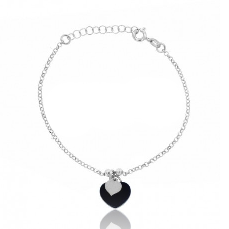 BRACCIALE ROLO' CON CUORE SMALTATO IN ARGENTO RODIATO TIT 925 CM 17-20