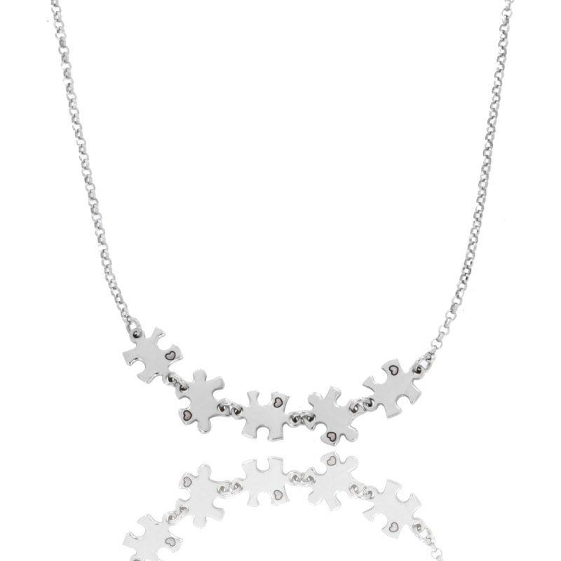 COLLANA ROLO' CON PUZZLE SMALTATI IN ARGENTO RODIATO CM 45