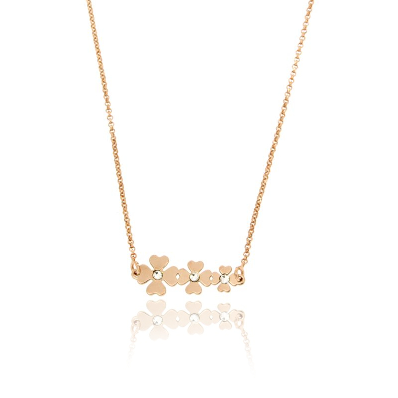 COLLANA CON QUADRIFOGLI IN ARGENTO RAMATO TIT 925‰ E STRASS CM 40-45