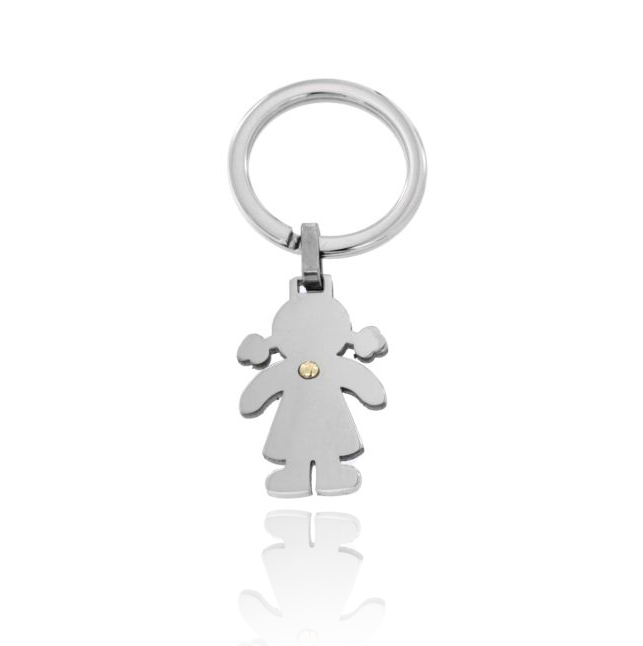 PORTACHIAVI CON BIMBA E PUNTINO DI OTTONE LAMINATO ORO IN ACCIAIO