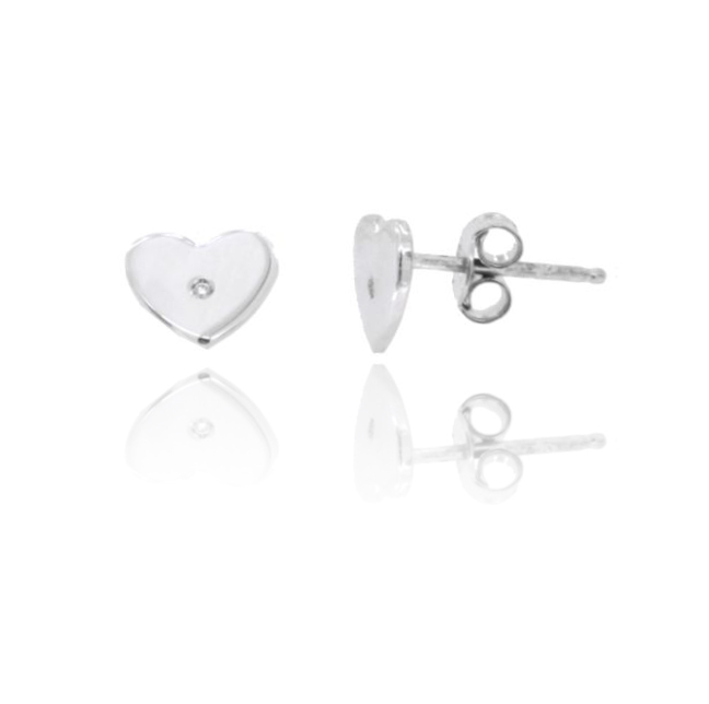 ORECCHINI A LOBO CUORE IN ARGENTO RODIATO TIT 925 CON DIAMANTE NATURALE CT0.005