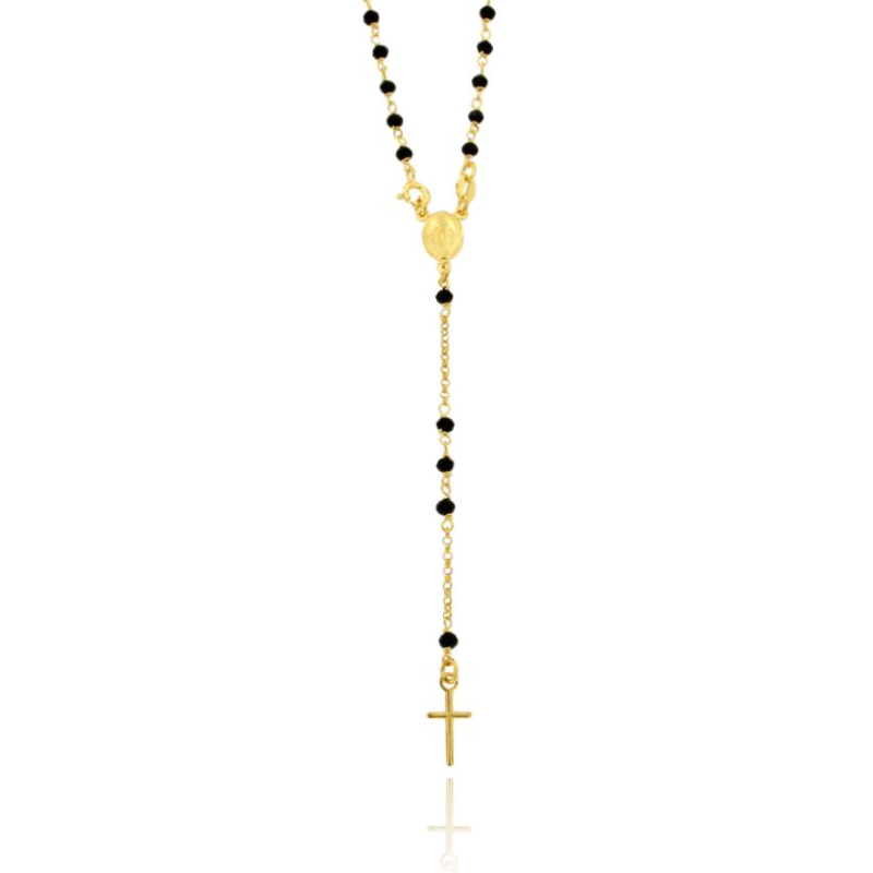 COLLANA ROSARIO ROLO' CON SFERE IN PIETRA FACCETTATA MM 3,5 IN ARGENTO DORATO TIT 925‰ CM 50