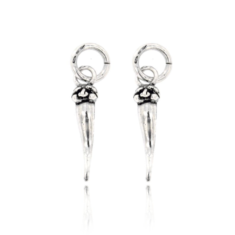 CIONDOLO PZ 2 CORNO MM 24X6 CON MASCHERA PULCINELLA IN ARGENTO MICROFUSO BRUNITO TIT 800‰