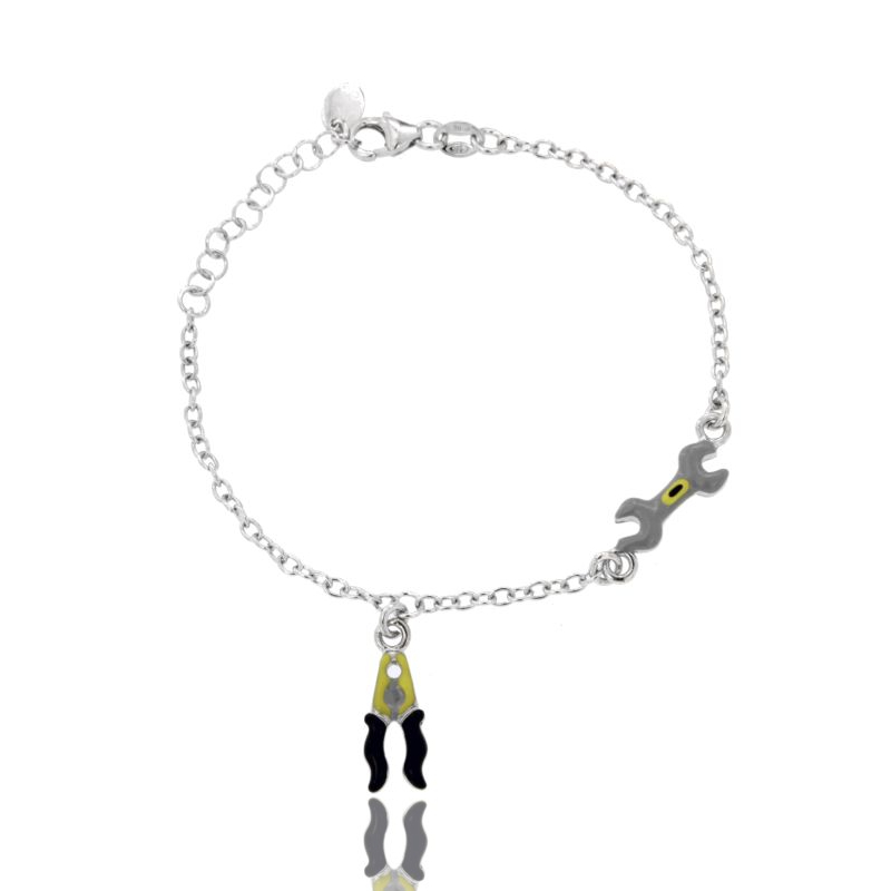 BRACCIALE FORZATINA CON CHIAVE INGLESE E PINZE IN ARGENTO RODIATO TIT 925 E SMALTO CM 15-17