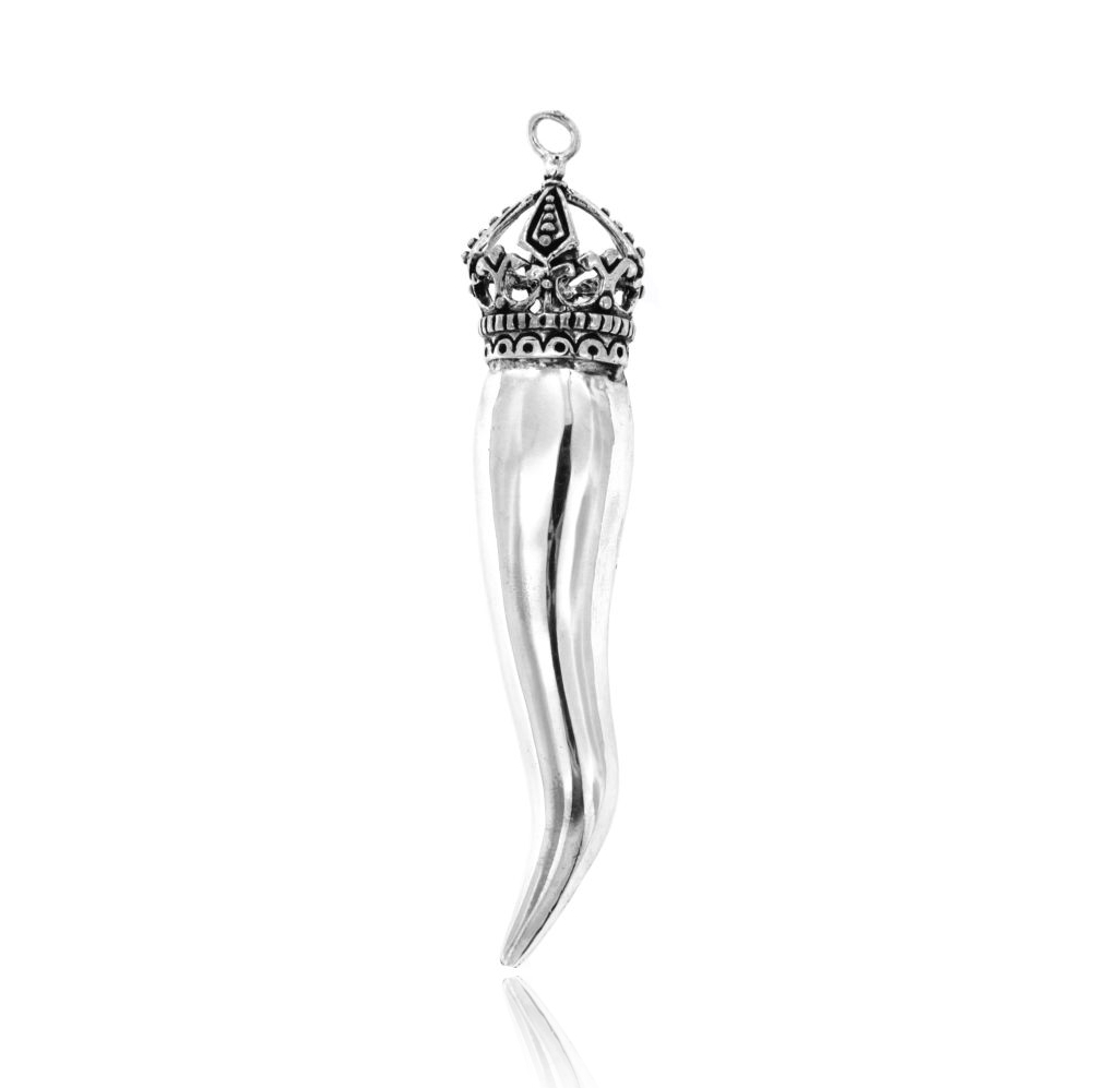 CIONDOLO CORNO MM 86X18 CON CORONA IN ARGENTO MICROFUSO TIT 800‰