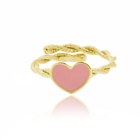 ANELLO CON FILO TORCHON E CUORE SMALTATO IN ARGENTO TIT 925 MISURA REGOLABILE