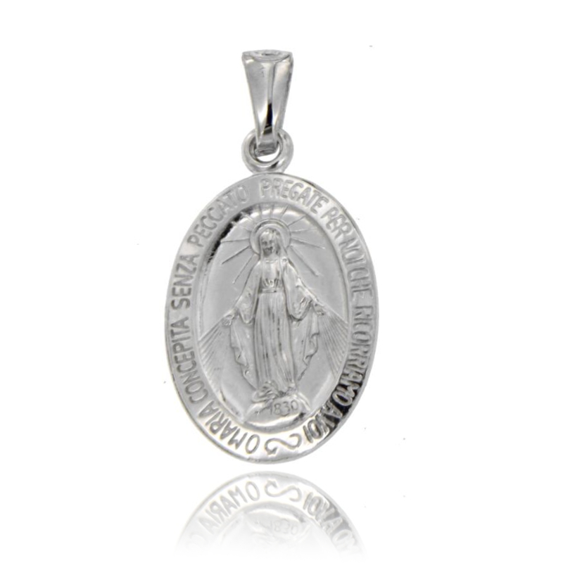 CIONDOLO MADONNINA MIRACOLOSA OVALE IN ARGENTO TIT 925‰