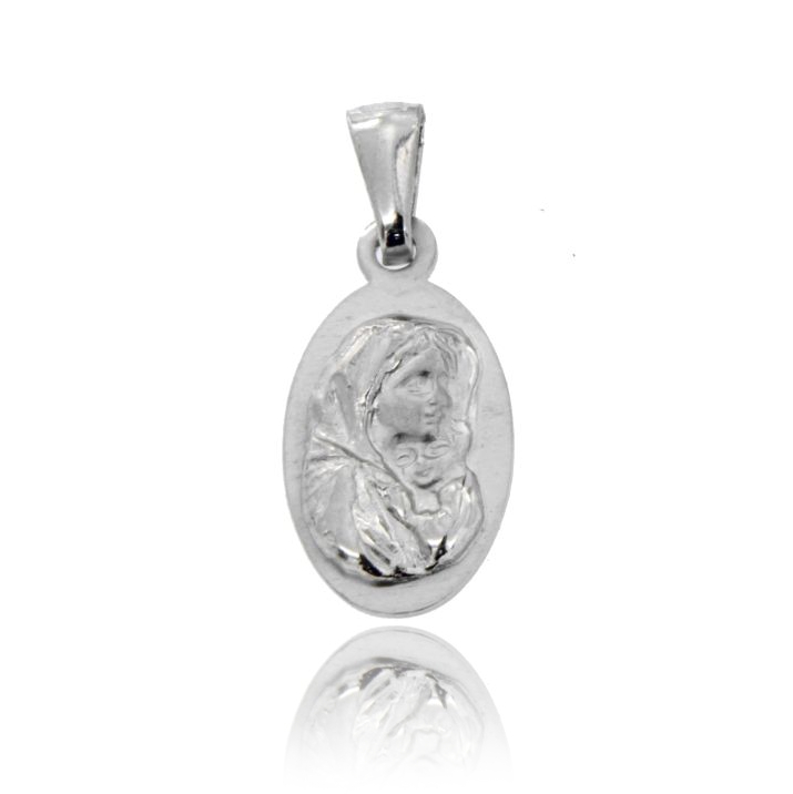 CIONDOLO OVALE MM 21X11 MADONNA CON BAMBINO IN ARGENTO RODIATO TIT 925‰