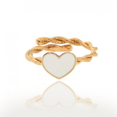 ANELLO CON FILO TORCHON E CUORE SMALTATO IN ARGENTO TIT 925 MISURA REGOLABILE