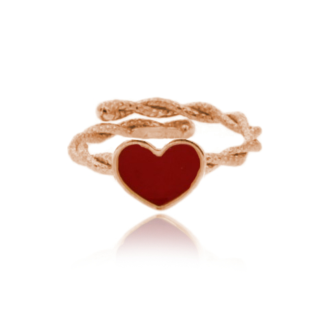 ANELLO CON FILO TORCHON E CUORE SMALTATO IN ARGENTO TIT 925 MISURA REGOLABILE