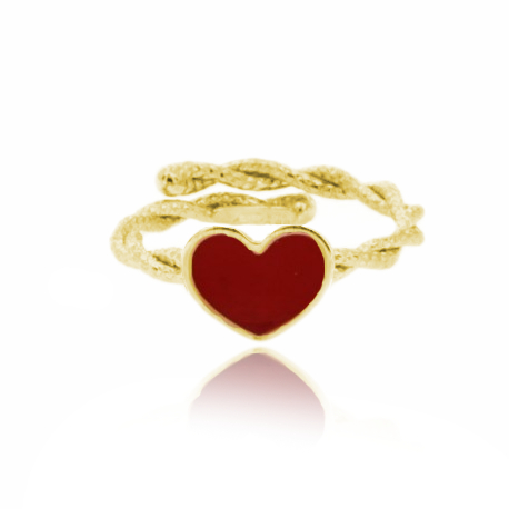 ANELLO CON FILO TORCHON E CUORE SMALTATO IN ARGENTO TIT 925 MISURA REGOLABILE