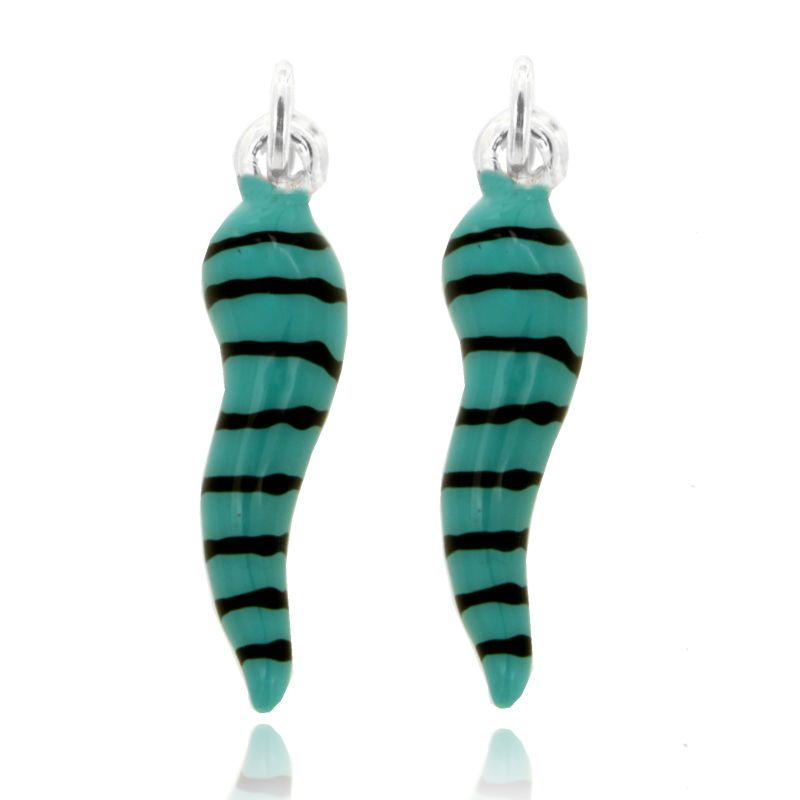 CIONDOLO CORNO PZ 2 CM 3,5 IN ARGENTO SMALTATO TURCHESE E NERO A RIGHE TIT 925‰