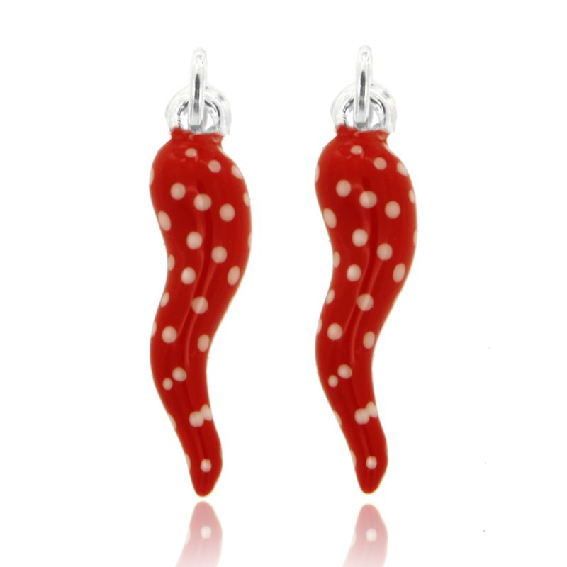 CIONDOLO CORNO PZ 2 CM 3,5 IN ARGENTO SMALTATO ROSSO E NERO A POIS TIT 925‰