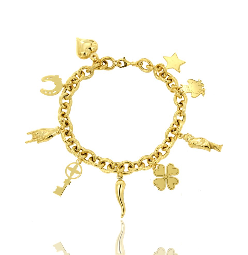 BRACCIALE FORZATINA CON SCARAMANTICI IN ARGENTO DORATO CM 19