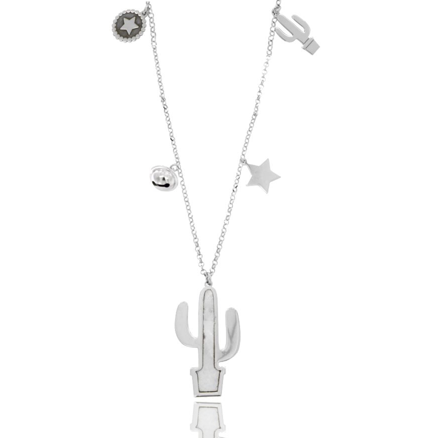 COLLANA CON CACTUS IN ARGENTO RODIATO TIT 925‰ E MADREPERLA CM 80