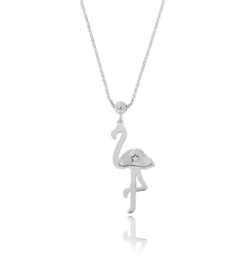 COLLANA ROLO' CON FENICOTTERO IN ARGENTO RODIATO TIT 925‰ E MADREPERLA CM 45