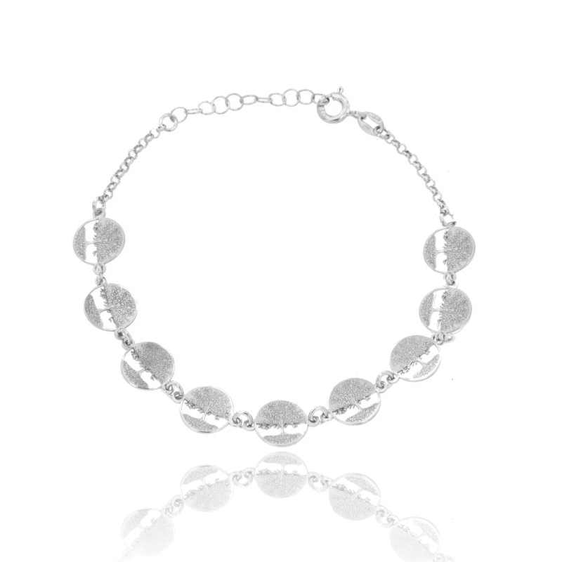 BRACCIALE CON ALBERI DELLA VITA IN ARGENTO RODIATO TIT 925‰ CM 17-20