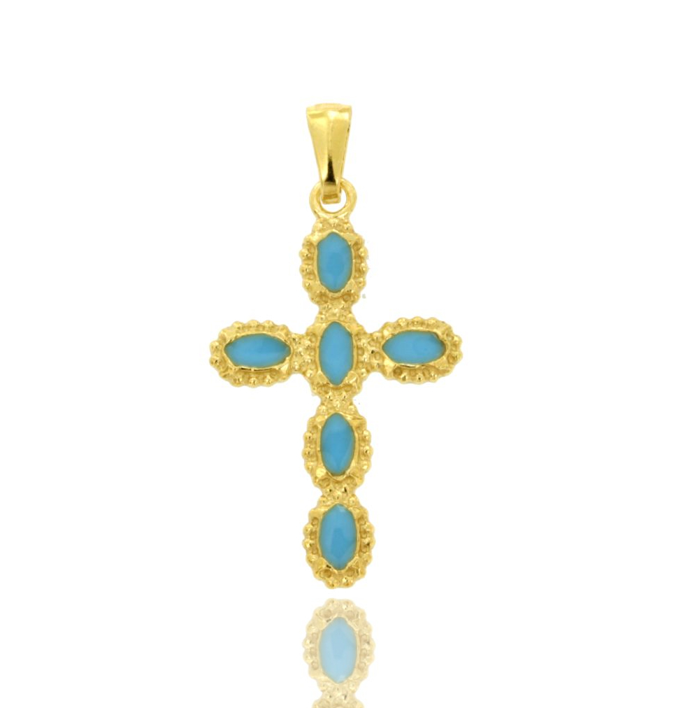 CIONDOLO CROCE 6 OVALI MM 21X35 IN ARGENTO TIT 925‰ E SMALTO CATTEDRALE