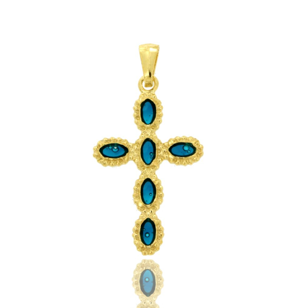 CIONDOLO CROCE 6 OVALI MM 21X35 IN ARGENTO TIT 925‰ E SMALTO CATTEDRALE