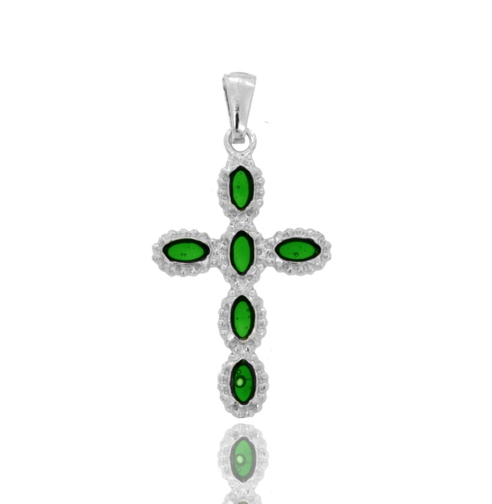 CIONDOLO CROCE 6 OVALI MM 21X35 IN ARGENTO TIT 925‰ E SMALTO CATTEDRALE