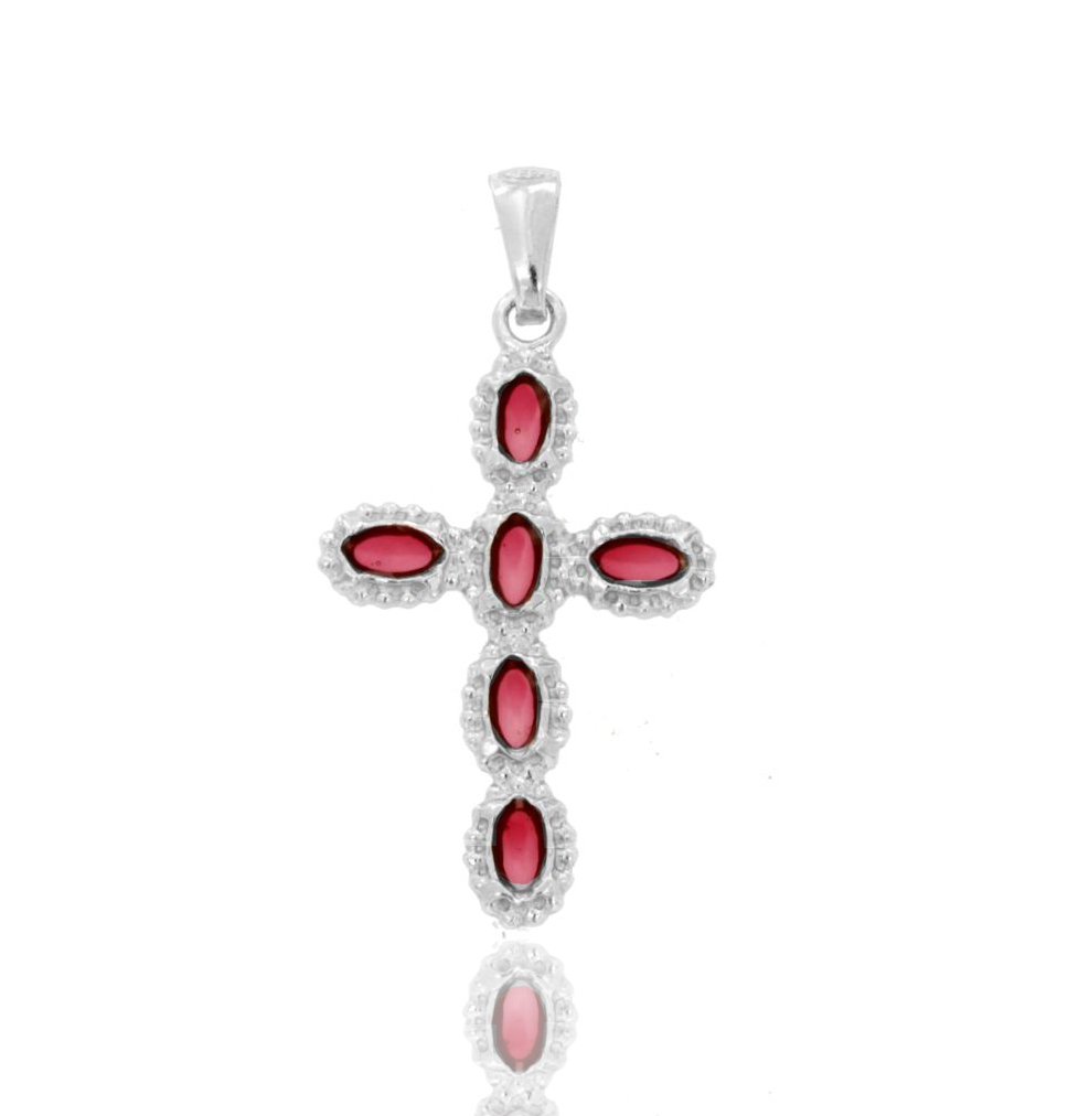 CIONDOLO CROCE 6 OVALI MM 21X35 IN ARGENTO TIT 925‰ E SMALTO CATTEDRALE
