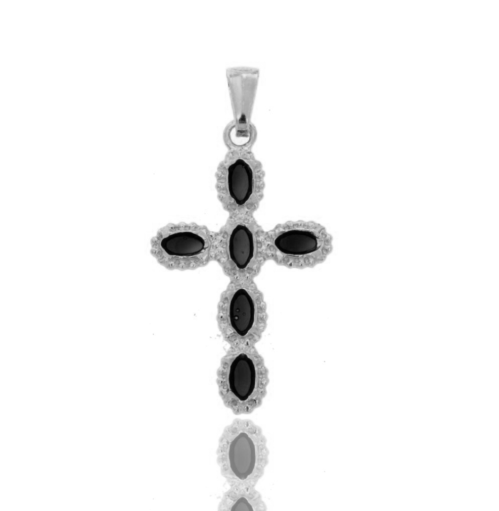 CIONDOLO CROCE 6 OVALI MM 21X35 IN ARGENTO TIT 925‰ E SMALTO CATTEDRALE