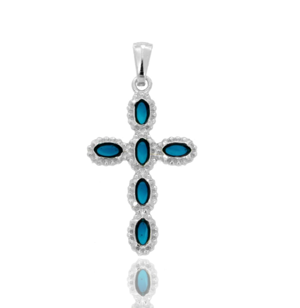 CIONDOLO CROCE 6 OVALI MM 21X35 IN ARGENTO TIT 925‰ E SMALTO CATTEDRALE