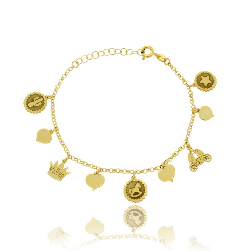 BRACCIALE CON CACTUS, CARROZZA E CAVALLO A DONDOLO PENDENTI IN ARGENTO TIT 925 CM 17-20