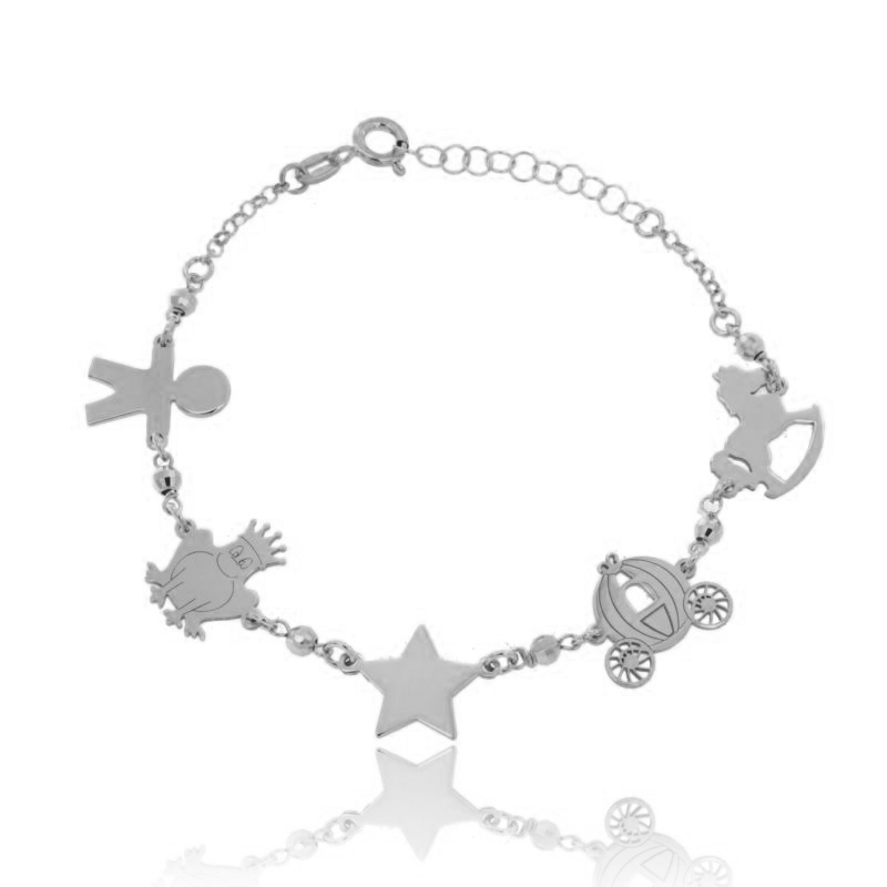 BRACCIALE CON BIMBO, CARROZZA E STELLA IN ARGENTO RODIATO TIT 925‰ CM 17-20