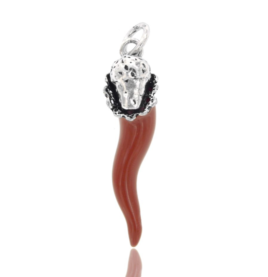 CIONDOLO CORNO MM 43X9 CON BABA' IN ARGENTO MICROFUSO BRUNITO TIT 800‰ E SMALTO