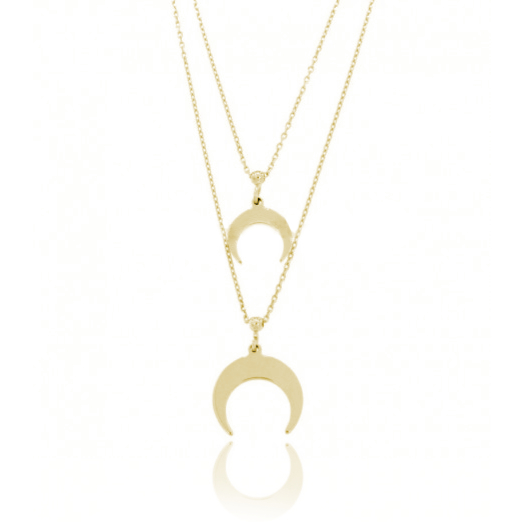 COLLANA ROLO' A 2 FILI CON LUNE CAPOVOLTE PENDENTI IN ARGENTO DORATO TIT 925‰ CM 43-49
