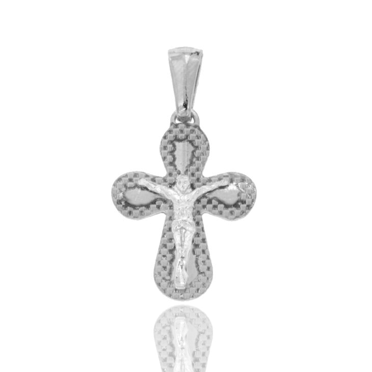CIONDOLO CROCE DIAMANTATA CON CRISTO MM 27X19 IN ARGENTO RODIATO TIT 925‰