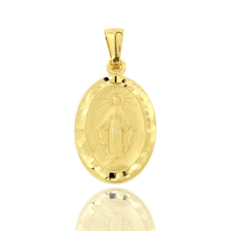 CIONDOLO MADONNINA MIRACOLOSA OVALE MM 27X16 CON BORDO DIAMANTATO IN ARGENTO TIT 925‰