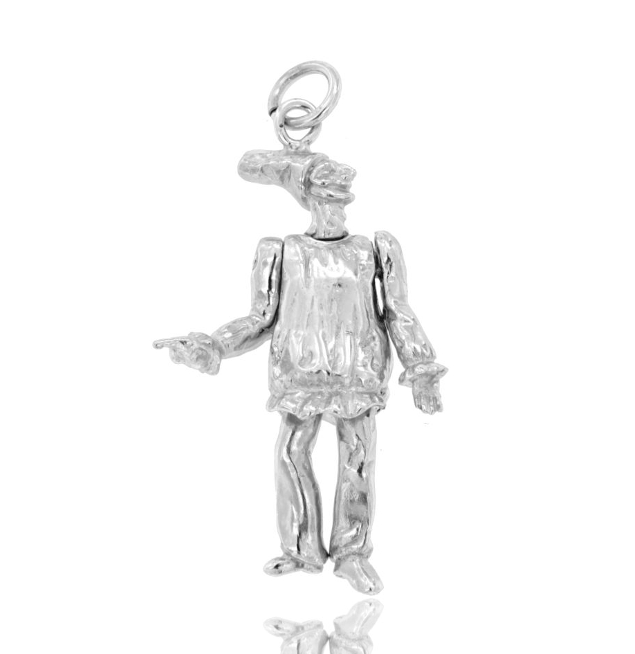 CIONDOLO PULCINELLA SNODATO MM 50X23 IN ARGENTO RODIATO TIT 800
