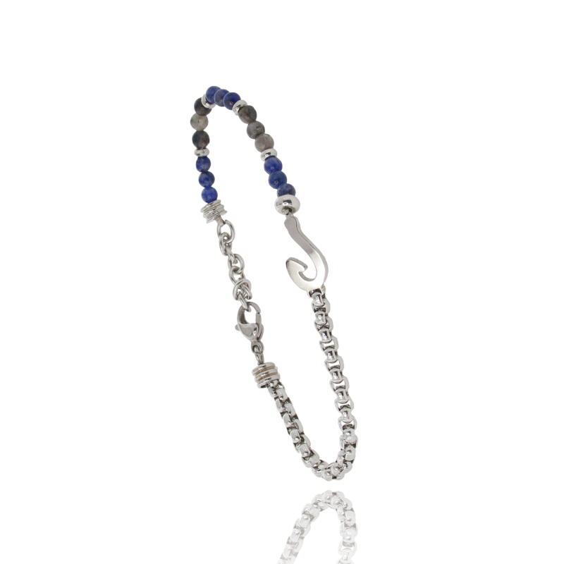 BRACCIALE IN ACCIAIO E PIETRA DURA CON AMO CENTRALE