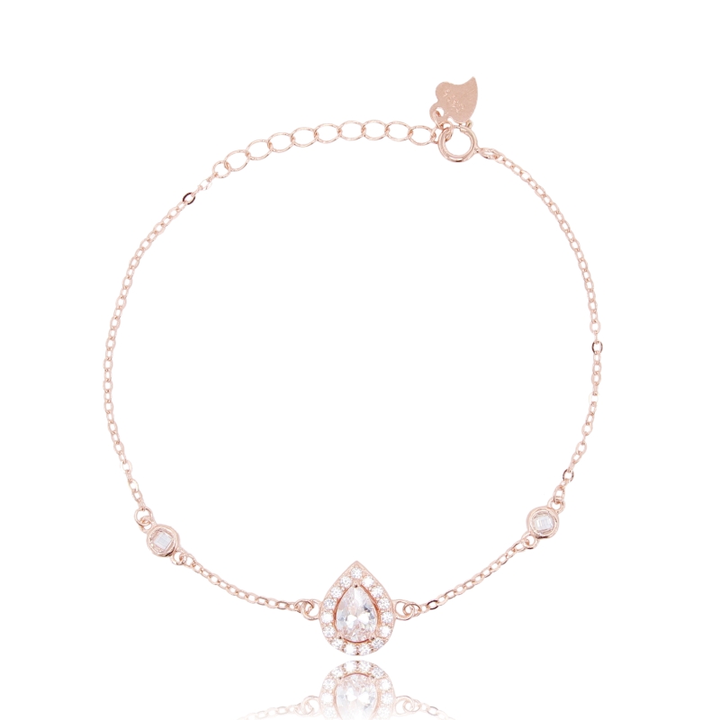 BRACCIALE FORZATINA CON GOCCIA IN ARGENTO TIT 925 E ZIRCONI BIANCHI CM 17-20