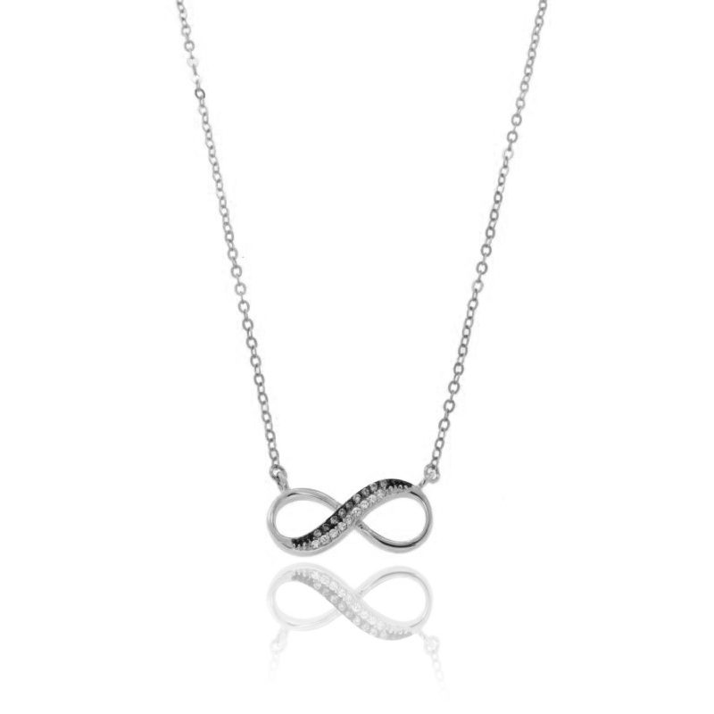 CATENA FORZATINA CON INFINITO CENTRALE IN ARGENTO RODIATO TIT 925‰ E ZIRCONI BIANCHI E CHAMPAGNE CM 42-45