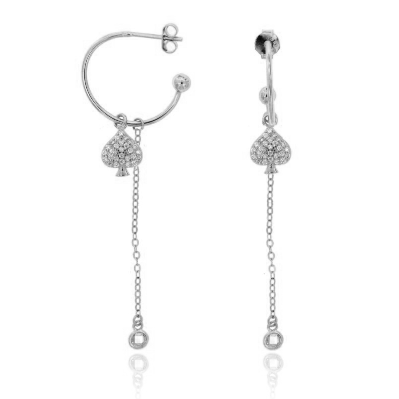 ORECCHINI A CERCHIO MM 18 CON CATENA FORZATINA E PICCHE PENDENTE IN ARGENTO TIT 925 E ZIRCONI