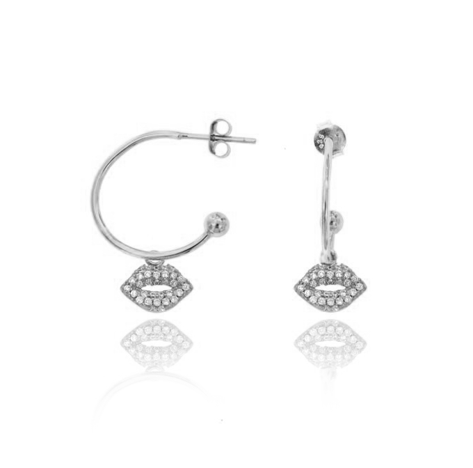 ORECCHINI A CERCHIO MM 18 CON BOCCA PENDENTE IN ARGENTO TIT 925 E ZIRCONI