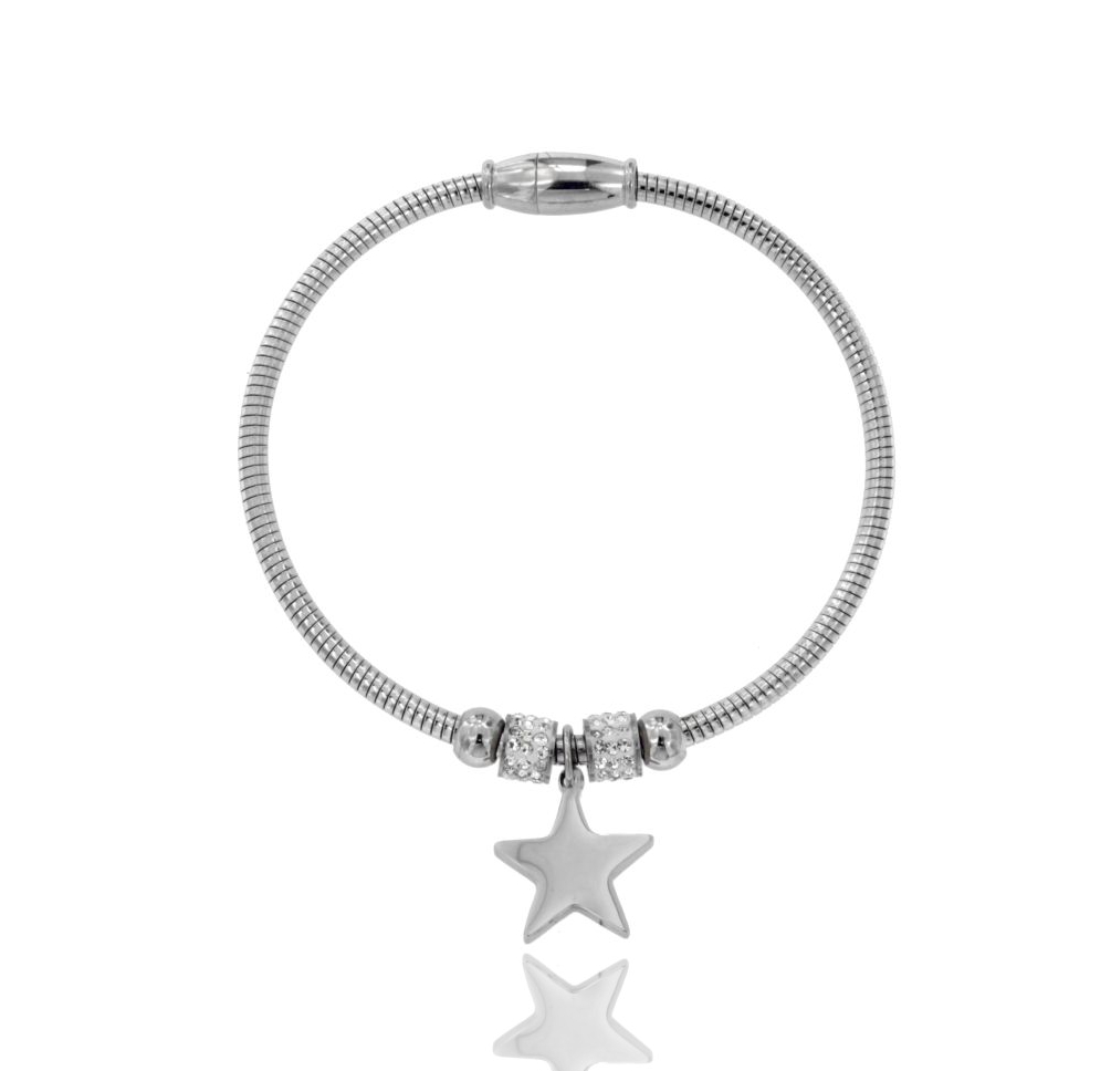 BRACCIALE CODA DI TOPO IN ACCIAIO CON STELLA E STRASS