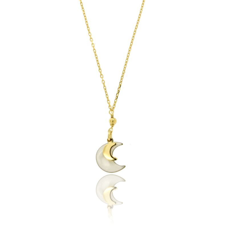 COLLANA ROLO' CON LUNA SMALTATA IN ARGENTO DORATO TIT 925‰ CM 40-43