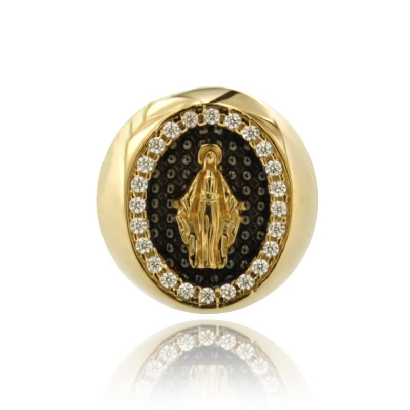ANELLO A FASCIA CON MEDAGLIA MIRACOLOSA CON INTERNO PLACCATO RUTENIO CON BORDO ZIRCONATO IN AG PLACCATO ORO GIALLO TIT 925‰ MISURA REGOLABILE