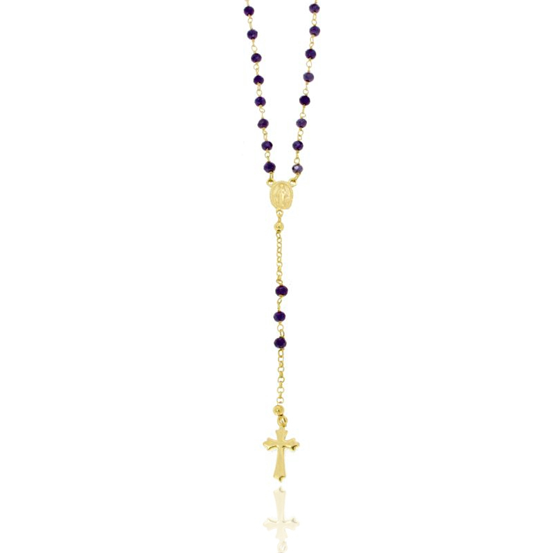 COLLANA ROSARIO CON PIETRE BLU FACCETTATE IN ARGENTO DORATO TIT 925 CM 58