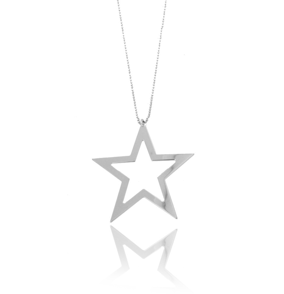 COLLANA PALLINA CON CONTORNO STELLA IN ARGENTO RODIATO TIT 925‰ CM 90