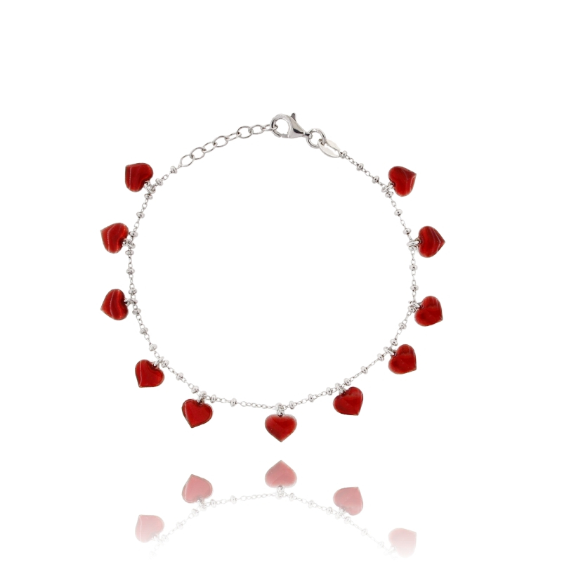 BRACCIALE FORZATINA ALTERNATA CON RONDELLE CON SIMBOLI PENDENTI IN ARGENTO RODIATO TIT 925 E SMALTO TRASPARENTE CM 17-20